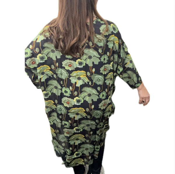 Kimono - Green Flowers on Black - MODAL - 20% OFF! Namaskar