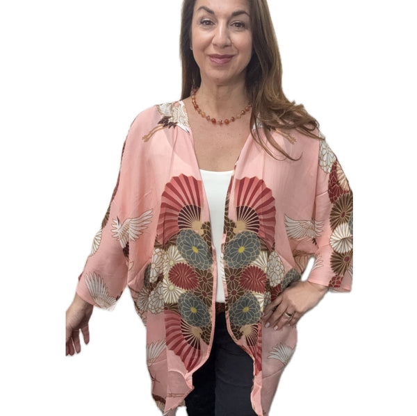 Long Kimono - Japanese Fans on Peach - MODAL - 20% OFF! Namaskar