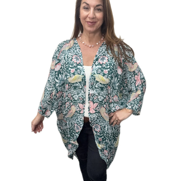 Kimono - BIRDS on EMERALD - MODAL - 20% OFF! Namaskar