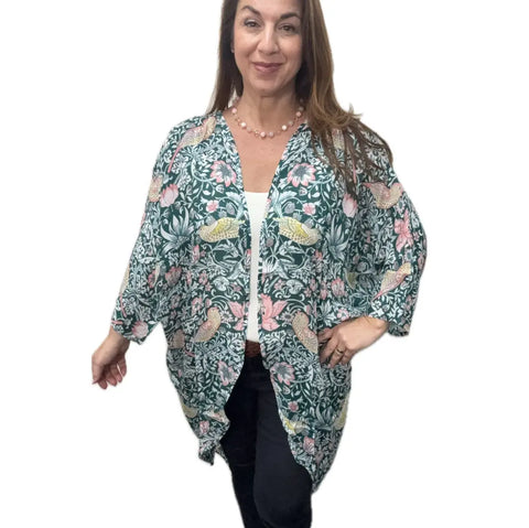 Kimono - BIRDS on EMERALD - MODAL - 20% OFF!