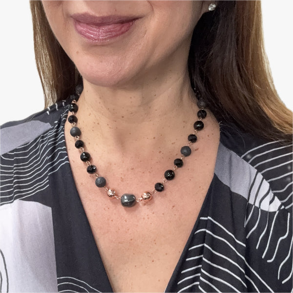 Pendant - Organic Pearl - Mystical Black Austrian Crystal