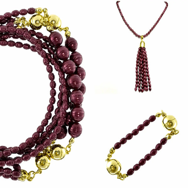 10 Way BUNDLE  - Shell Pearl - BURGUNDY (Includes 10 Way Necklace, Tassel & Mini Connectors) Maria Nicola
