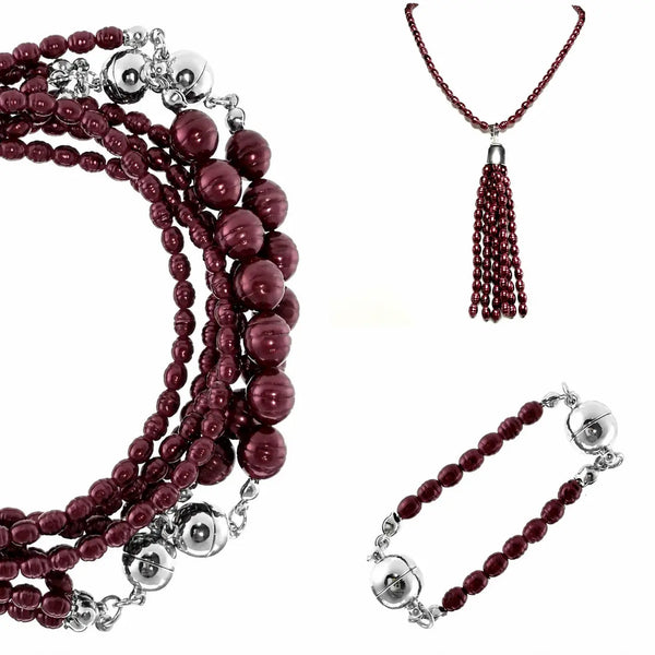 10 Way BUNDLE  - Shell Pearl - BURGUNDY (Includes 10 Way Necklace, Tassel & Mini Connectors) Maria Nicola