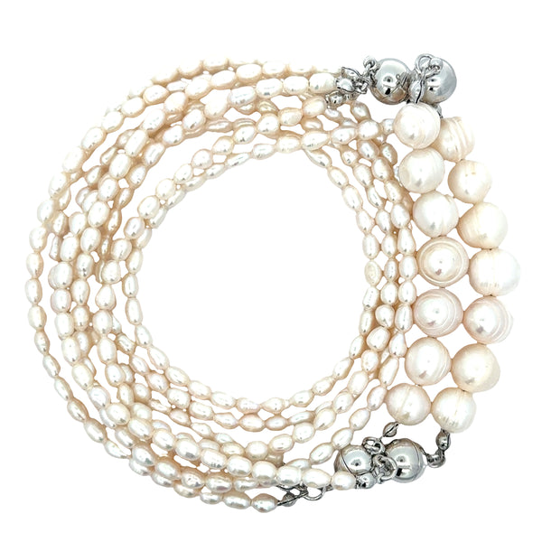 10 Way Necklace Cream Pearl + FREE Matching Baroque Shell Pearl Pendant + FREE Cream Pearl Short Earrings