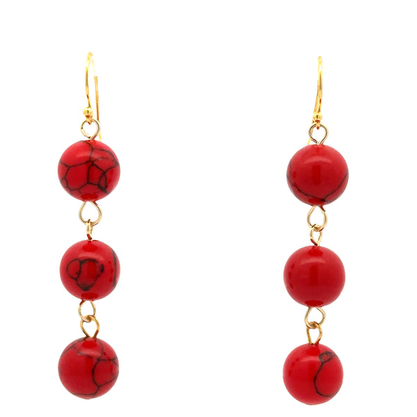 Long Earrings - RED HOWLITE
