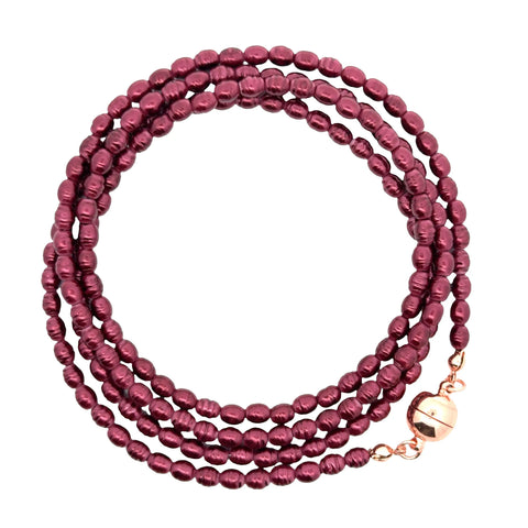 Long Strand Necklace - Shell Pearl -  Burgundy