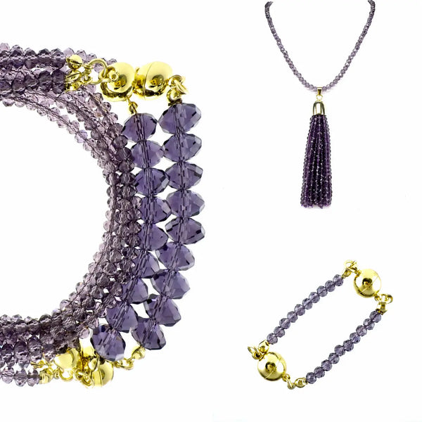 10 Way BUNDLE  - GRAPE Crystal (Includes 10 Way Necklace, Tassel & Mini Connectors) Maria Nicola