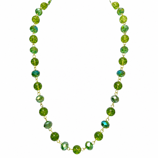 LONGER Link Necklace - Cracked Peridot and Green AB
