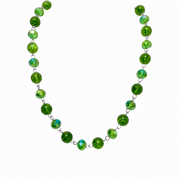 Link Necklace - Cracked Peridot and Green AB