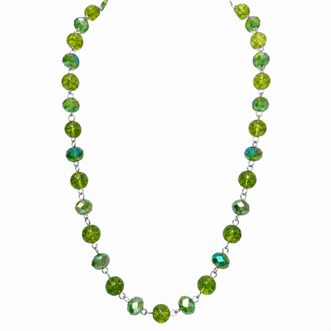 Link Necklace - Cracked Peridot and Green AB