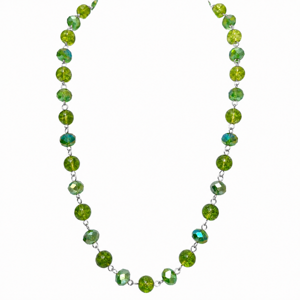 LONGER Link Necklace - Cracked Peridot and Green AB
