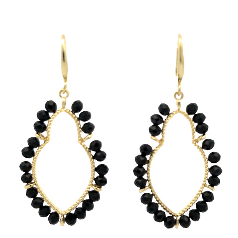 Earrings - Beaded Moroccan - BLACK Crystal yellow gold metal