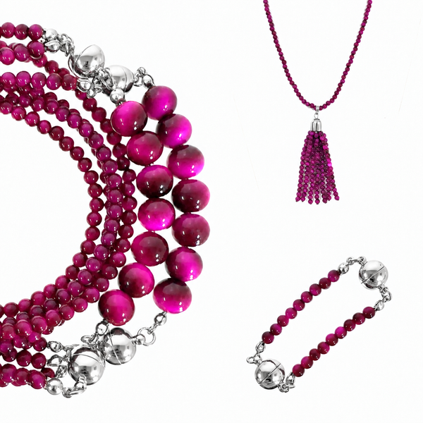 10 Way Necklace BUNDLE  -  MAGENTA Tiger Eye  (Includes 10 Way Necklace, Tassel & Mini Connectors) RYAN