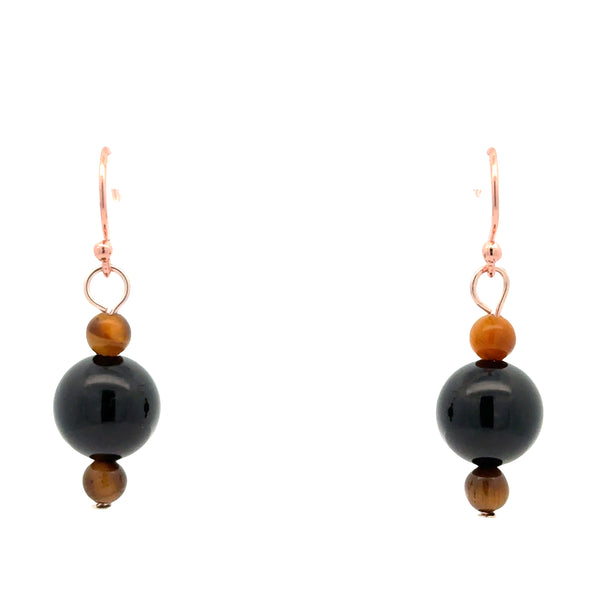 Long Earrings - Tiger Eye and Black Agate