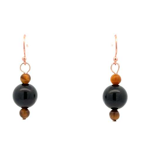 Long Earrings - Tiger Eye and Black Agate