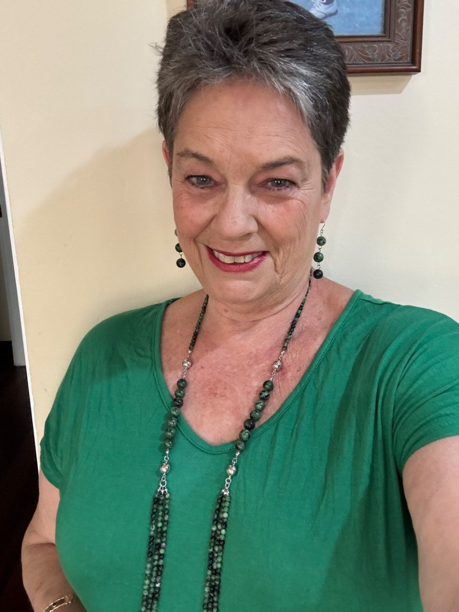 Linda M. wearing Maria Nicola jewellery