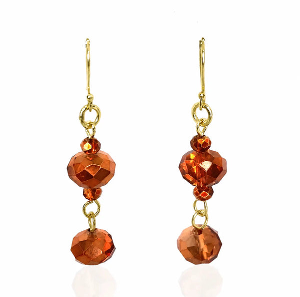 Long Earrings - Orange Copper Crystal Maria Nicola