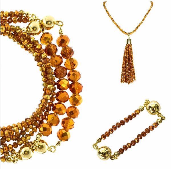 10 Way BUNDLE  - Orange Copper Crystal (Includes 10 Way Necklace, Tassel & Mini Connectors) Seriously Romantic