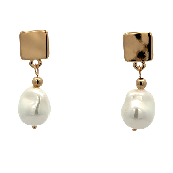 Earrings - SQUARE METAL AND BAROQUE SHELL PEARL DROP