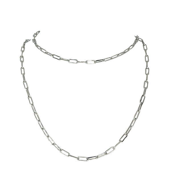 Long Strand Necklace - Paperclip - Silver