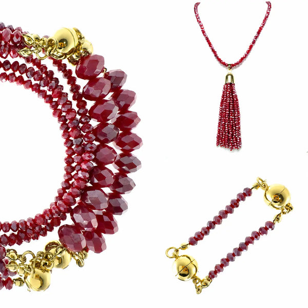 10 Way BUNDLE  - Raspberry Crystal (Includes 10 Way Necklace, Tassel & Mini Connectors) Seriously Romantic