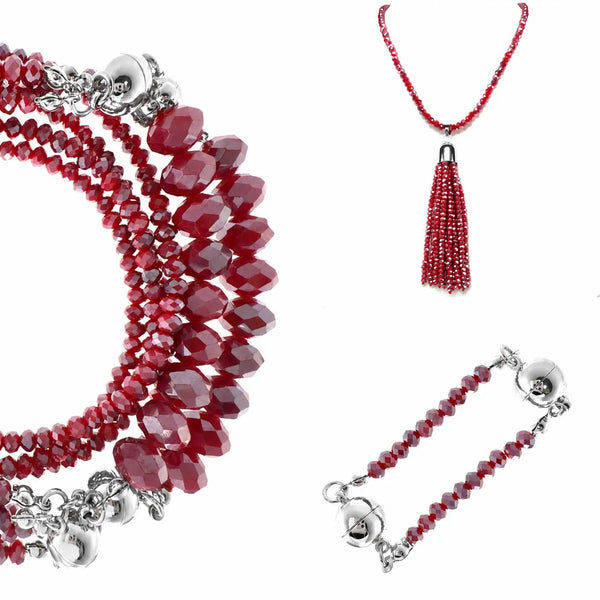 10 Way BUNDLE  - Raspberry Crystal (Includes 10 Way Necklace, Tassel & Mini Connectors) Seriously Romantic