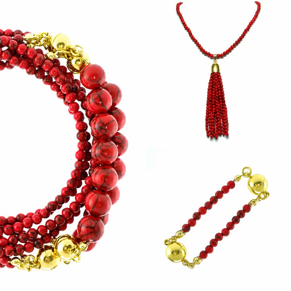 10 Way BUNDLE  - RED HOWLITE (Includes 10 Way Necklace, Tassel & Mini Connectors) Maria Nicola
