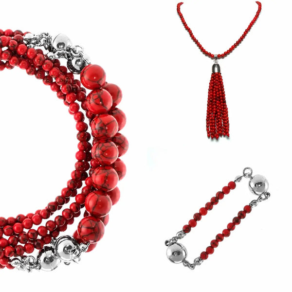 10 Way BUNDLE  - RED HOWLITE (Includes 10 Way Necklace, Tassel & Mini Connectors) Maria Nicola