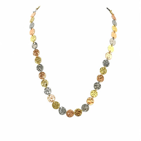 Link Necklace- 45cm - BEATEN DISC - TRI-COLOURED
