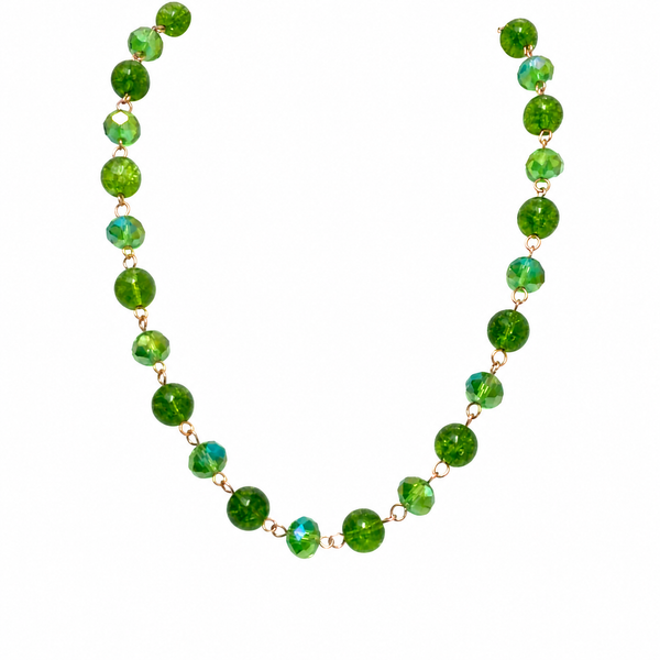 Link Necklace - Cracked Peridot and Green AB