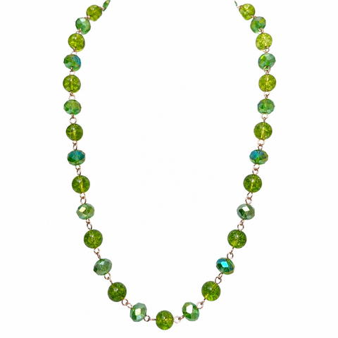 LONGER Link Necklace - Cracked Peridot and Green AB
