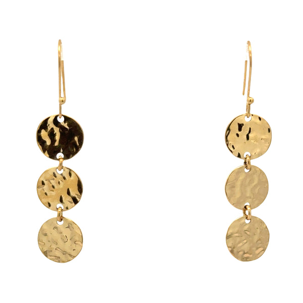 Earrings - Hanging - 3 Beaten Discs
