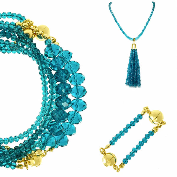 10 Way BUNDLE - Teal Crystal (Includes 10 Way Necklace, Tassel & Mini Connectors) Seriously Romantic