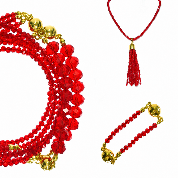 10 Way BUNDLE  - Red Translucent Crystal (Includes 10 WAY NECKLACE™, Tassel & Mini Connectors) Seriously Romantic