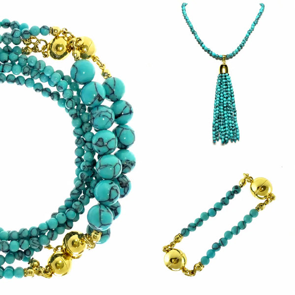 10 Way BUNDLE  - TURQUOISE HOWLITE (Includes 10 Way Necklace, Tassel & Mini Connectors) Maria Nicola