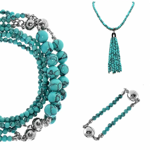 10 Way BUNDLE  - TURQUOISE HOWLITE (Includes 10 Way Necklace, Tassel & Mini Connectors) Maria Nicola