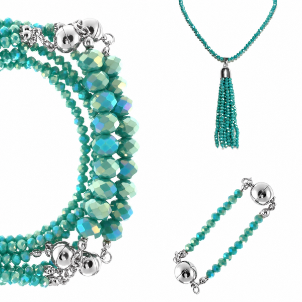 10 Way BUNDLE  - Turquoise Crystal (Includes 10 Way Necklace, Tassel & Mini Connectors) Maria Nicola