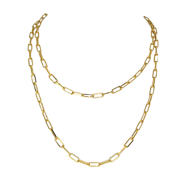 Long Strand Necklace - Paperclip - Yellow Gold