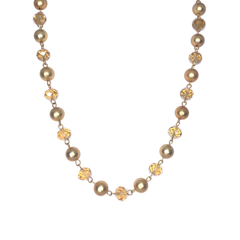 Link Necklace - Golden Crystal and Satin Yellow Gold