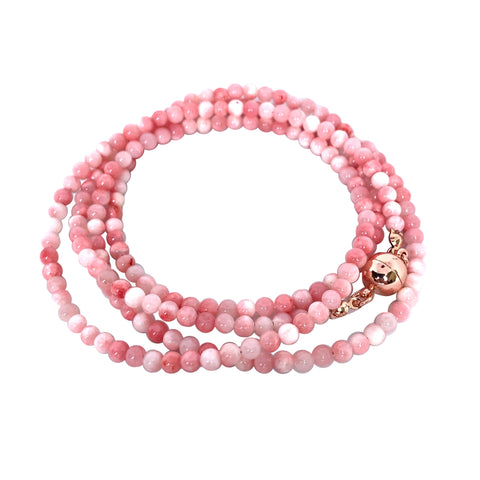 Long Strand Necklace - Pink Agate