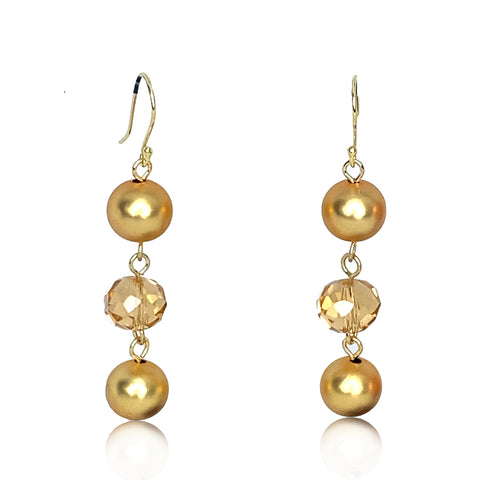 Link Earrings - Golden Crystal and Satin Yellow Gold