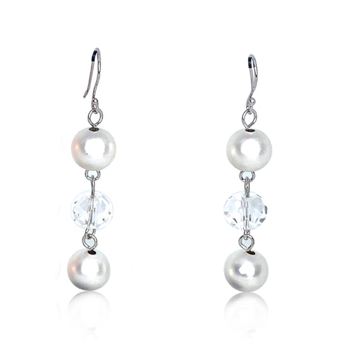 Link Earrings - Ice Crystal and Satin Silver