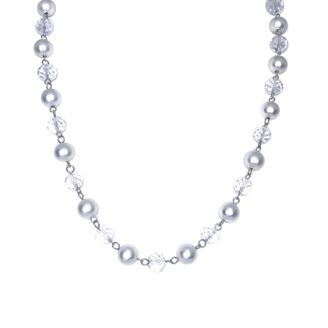 Link Necklace - Ice Crystal and Satin Silver