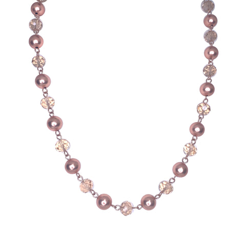 Link Necklace - Champagne Crystal and Satin Rose Gold
