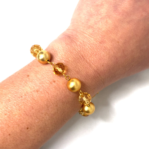 Bracelet Link - Golden Crystal and Satin Yellow Gold