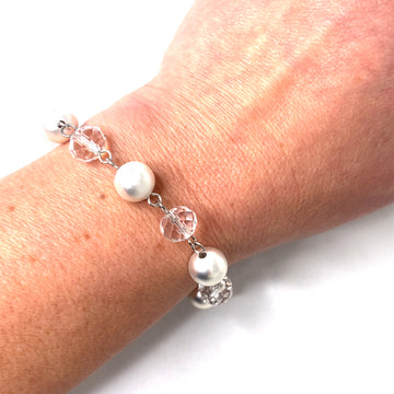 Bracelet Link - Ice Crystal and Satin Silver