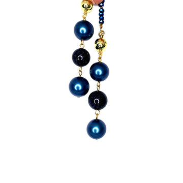Lariat Ends - blue shell pearl & blue goldstone - sold in pairs
