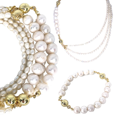 10 Way Necklace Cream Pearl + FREE Matching Baroque Shell Pearl Pendant + FREE Cream Pearl Short Earrings