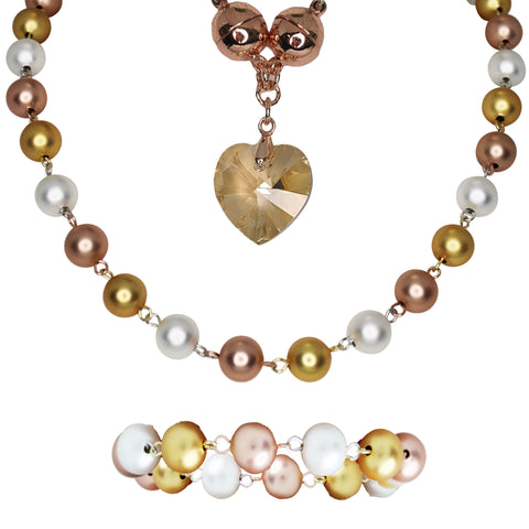 Link Bundle (LONGER) - Tri-Colour Satin Metal (Includes Link Necklace, Bracelet & Heart Pendant)