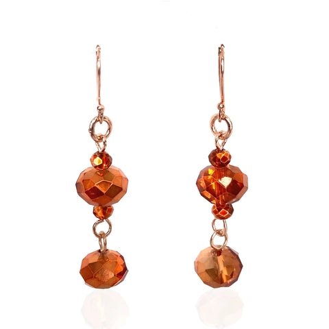 Long Earrings - Orange Copper Crystal